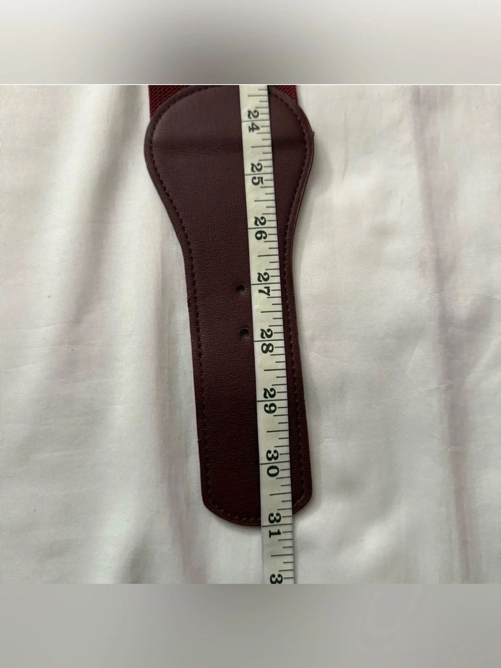 Burgundy PU leather circle buckle rhinestone details elastic waistband belt